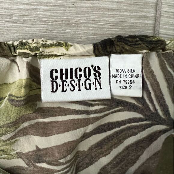 Vintage Chicos 100% Silk Wrap Skirt Tropical Leaves size 2 (large) - Picture 6 of 8